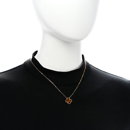 Van Cleef & Arpels 18K Yellow Gold Tiger Eye Vintage Alhambra Pendant Necklace 2 of 5