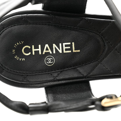 Chanel Lambskin Pearl CC Bow Sandals 39 Black 6 of 8