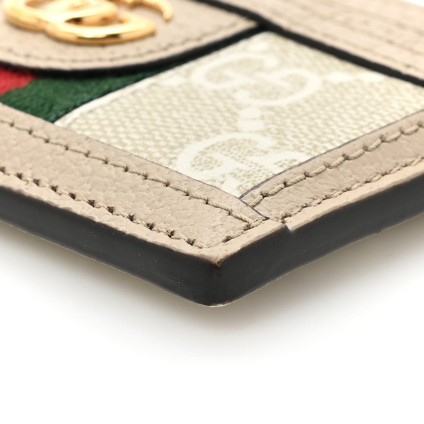 GG Supreme Monogram Textured Calfskin Web Ophidia Card Holder Beige Ebony Mystic White