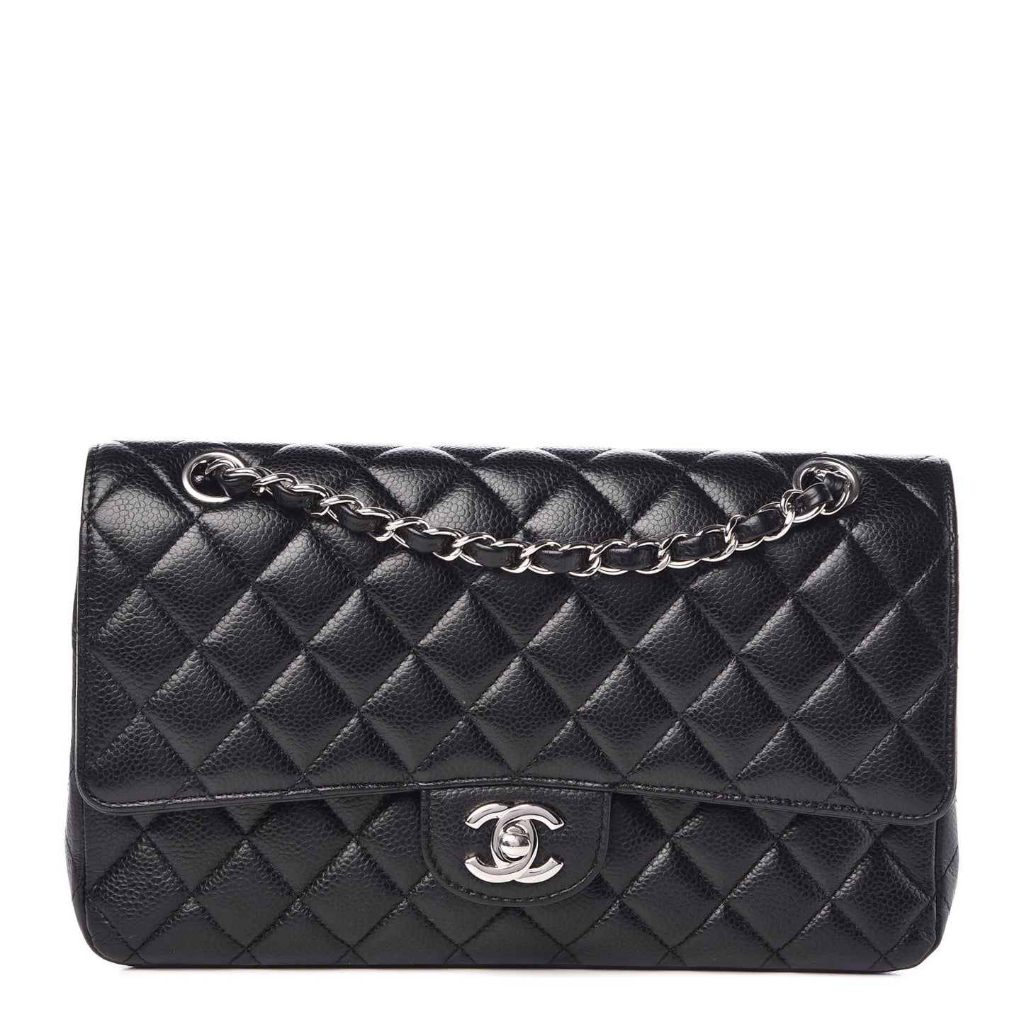 Caviar Quilted Medium Double Flap Black
