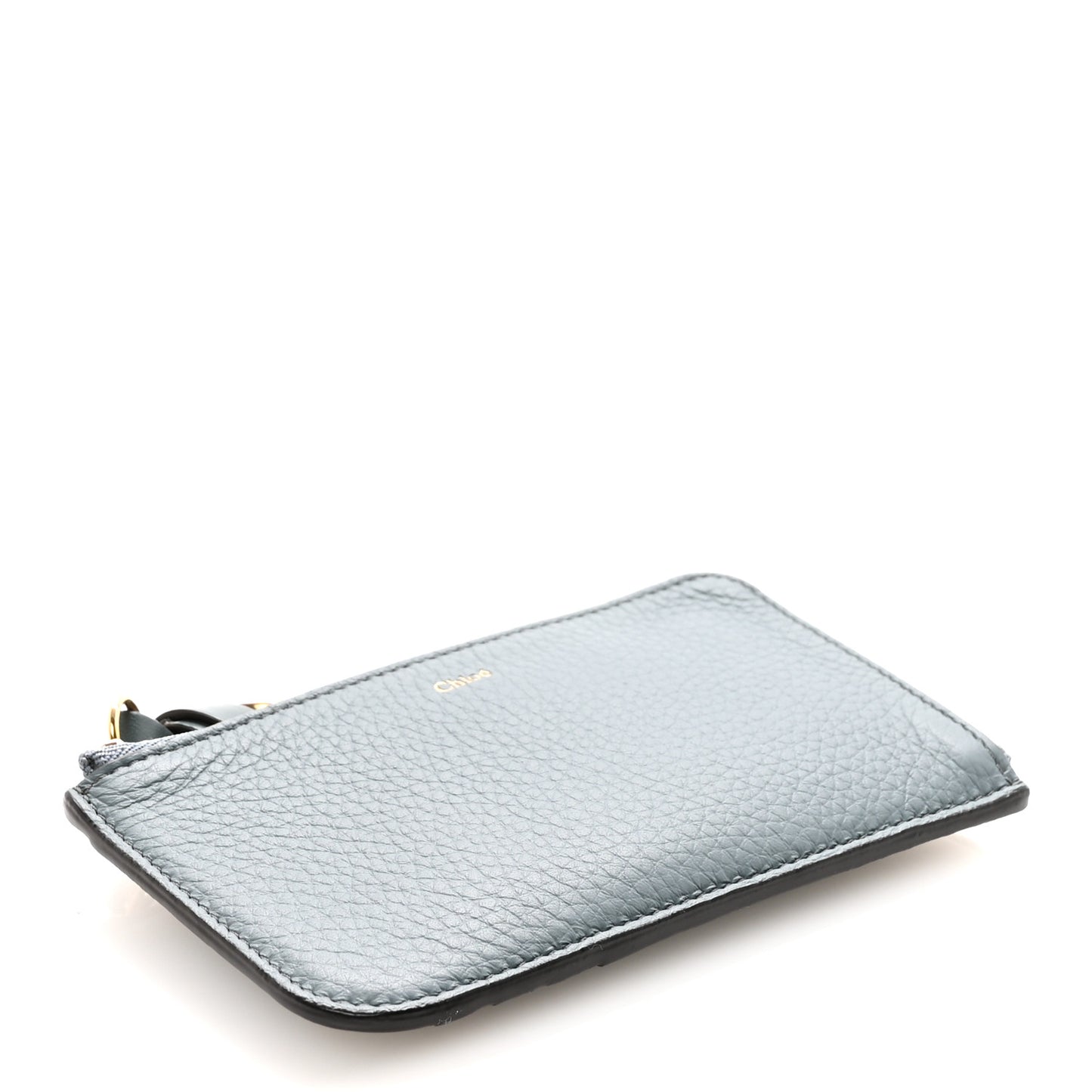 Grained Calfskin Alphabet Zip Card Holder Cloudy Blue