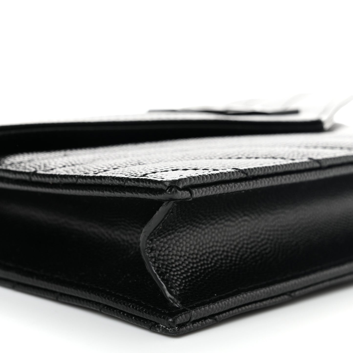 Grain De Poudre Matelasse Chevron Monogram Monochrome Envelope Chain Wallet Black