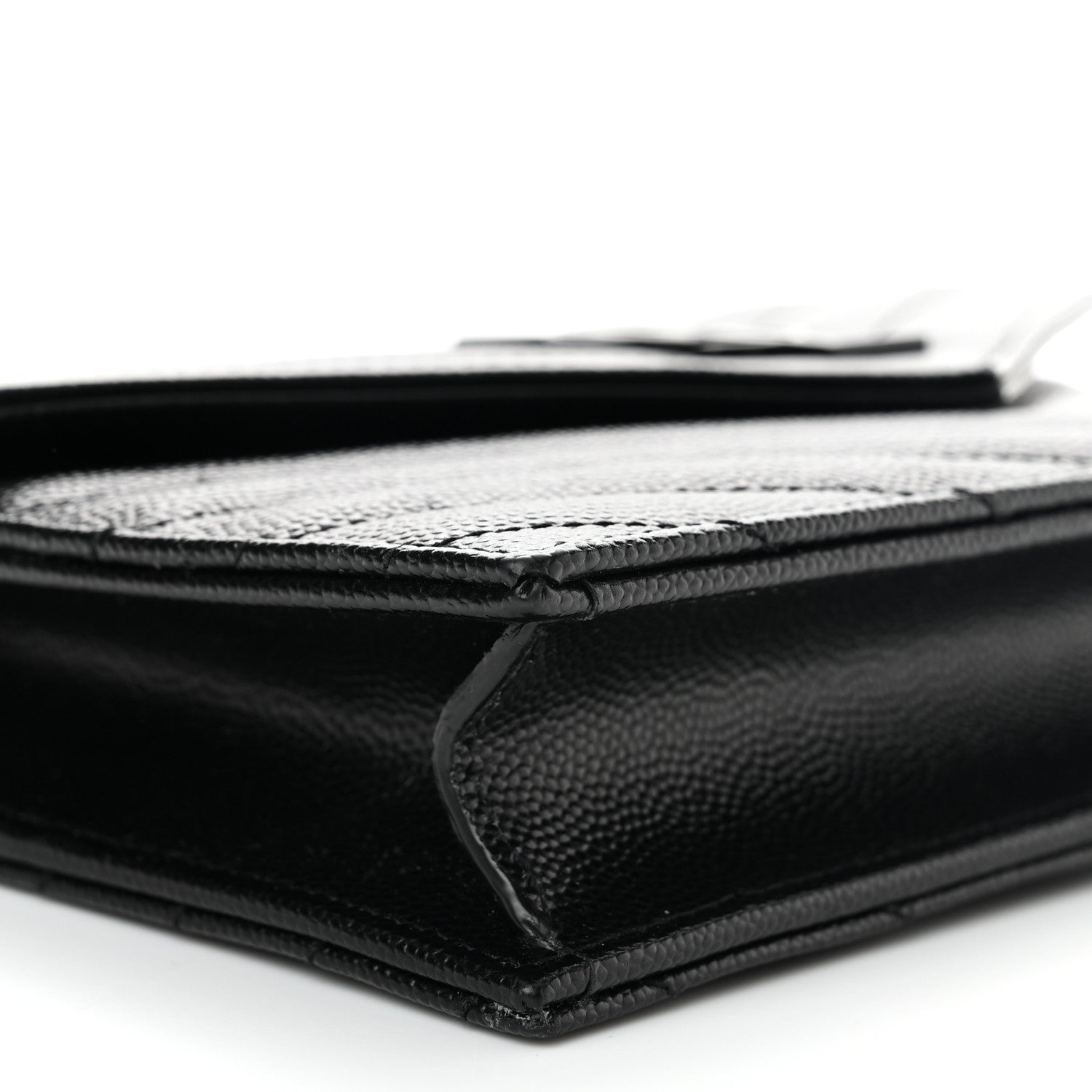 Saint Laurent Grain De Poudre Matelasse Chevron Monogram Monochrome Envelope Chain Wallet Black 9 of 11