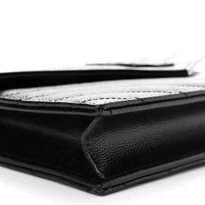 Saint Laurent Grain De Poudre Matelasse Chevron Monogram Monochrome Envelope Chain Wallet Black 9 of 11