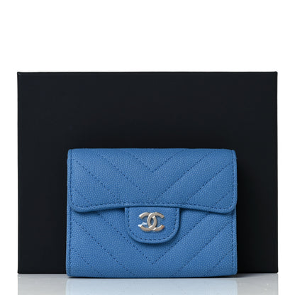 Chanel Caviar Flat Chevron Quilted Flap Card Holder Wallet Blue 11 of 11