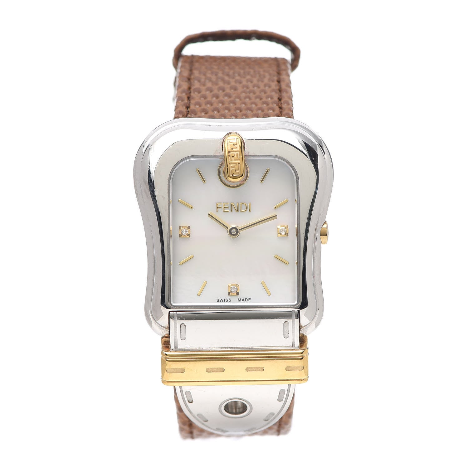 Fendi Stainless Steel Calfskin Diamond Mother of Pearl 33mm B.Fendi Buckle Quartz Watch 1 of 4