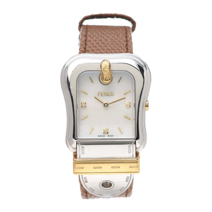 Fendi Stainless Steel Calfskin Diamond Mother of Pearl 33mm B.Fendi Buckle Quartz Watch 1 of 4