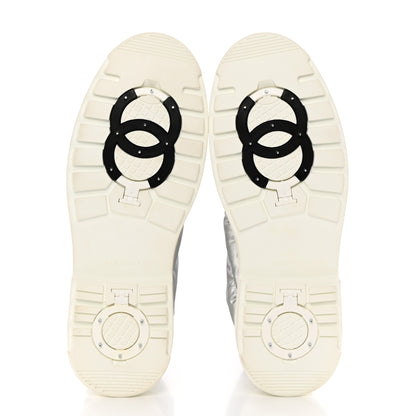 Chanel Metallic Nylon Quilted Womens Lace UP Snow Boots 40.5 Silver 6 of 12
