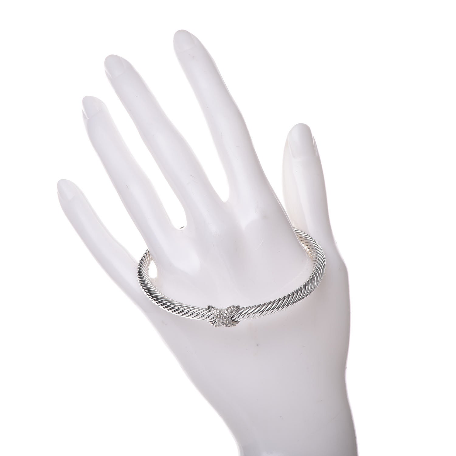 David Yurman Sterling Silver 18K White Gold Diamond Pave 5mm X Cable Bracelet 2 of 4