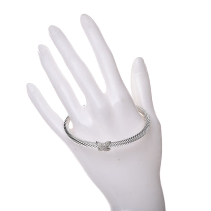 David Yurman Sterling Silver 18K White Gold Diamond Pave 5mm X Cable Bracelet 2 of 4
