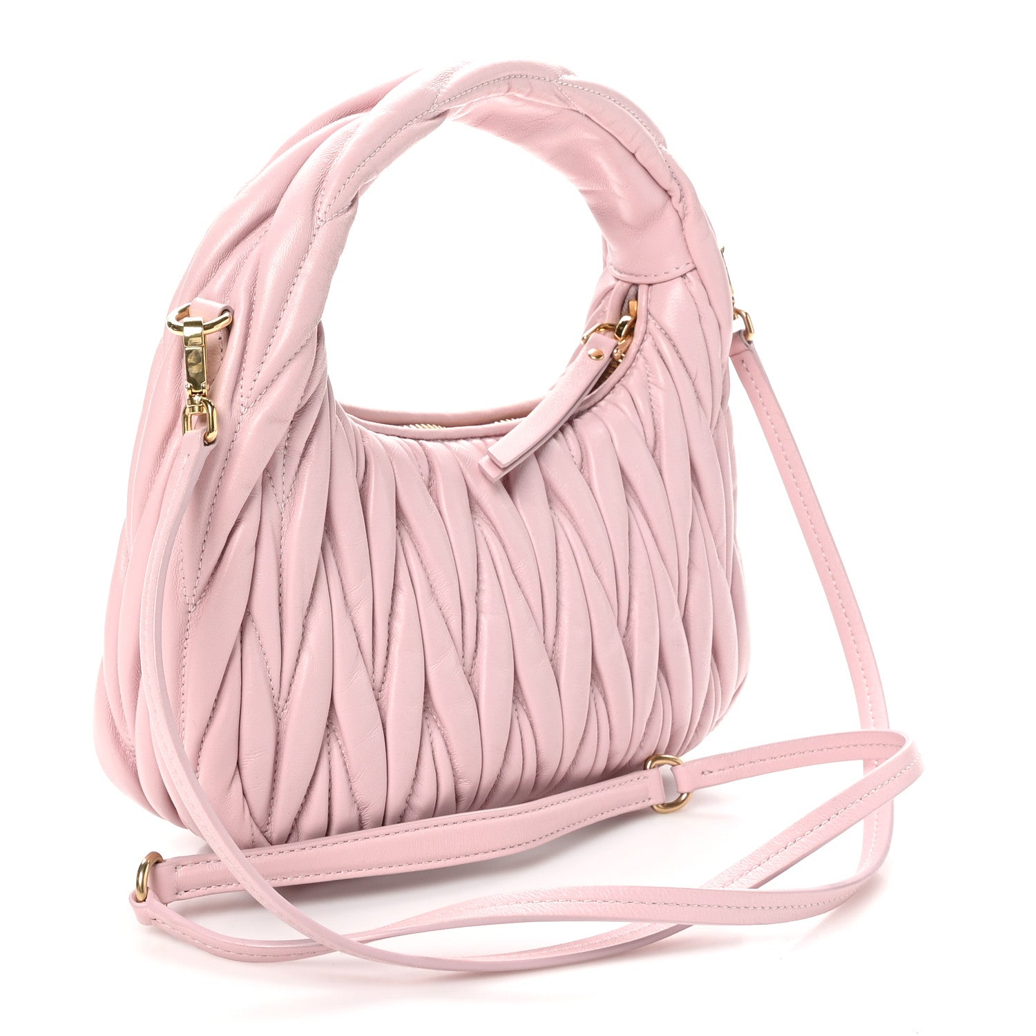 Miu Miu Nappa Matelasse Small Wander Hobo Alabaster Pink 3 of 9