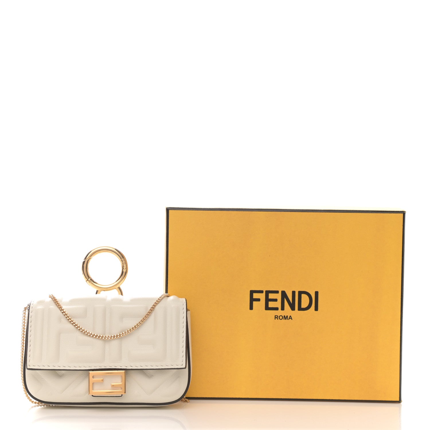 Fendi Nappa Matisse FF Embossed Nano Baguette Charm White 10 of 10