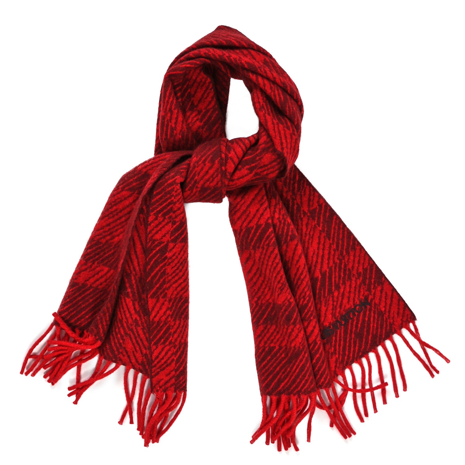 Louis Vuitton Cashmere Striped Scarf Red Black 1 of 4