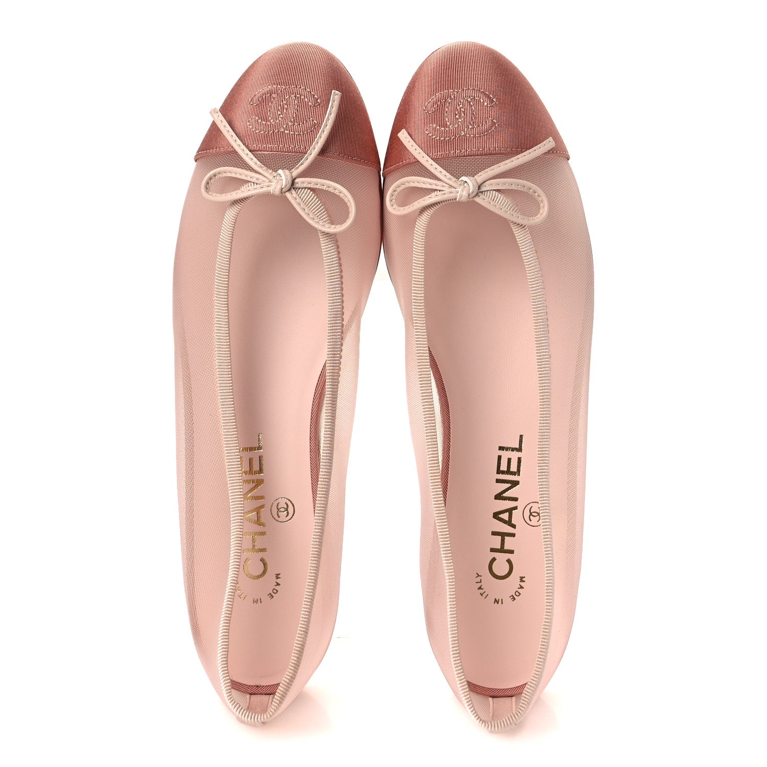 Chanel Mesh Grosgrain CC Cap Toe Ballerina Flats 38.5 Light Pink Dark Pink 2 of 12