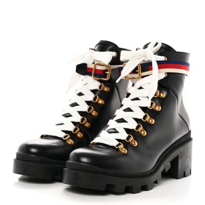 Gucci Calfskin Sylvie Web Womens Lace Up Combat Boots 40.5 Black 4 of 12