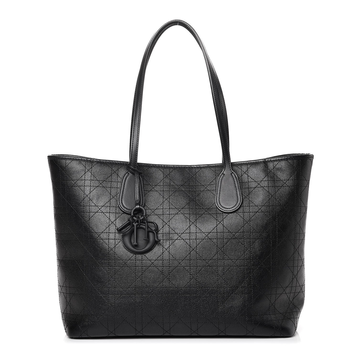 Christian Dior Coated Canvas Cannage Panarea Shopping Tote Black 1 of 8