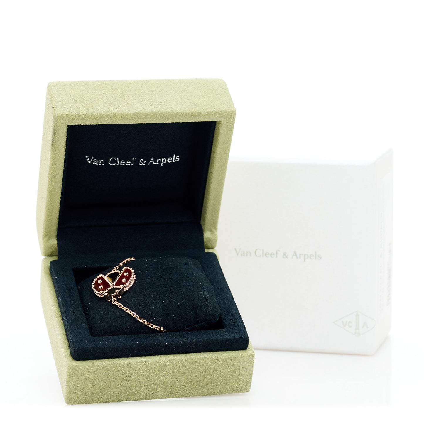 18K Rose Gold Carnelian Onyx Lucky Spring Open Wing Lady Bug Bracelet