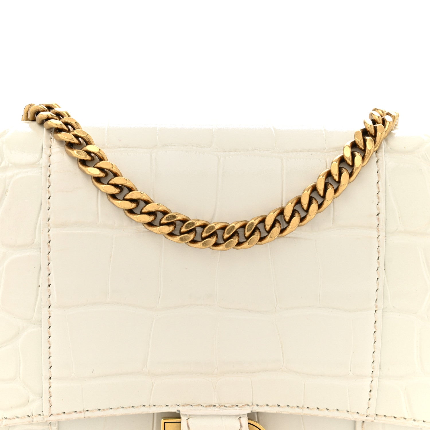 Balenciaga Shiny Calfskin Crocodile Embossed Hourglass Chain Bag White 7 of 11