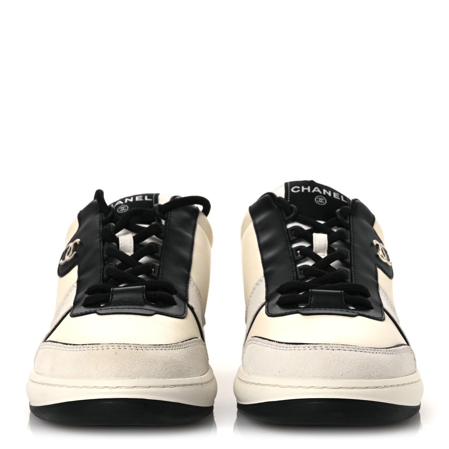 Chanel Lambskin Suede Calfskin Sneakers 40 Ivory White Black 3 of 11