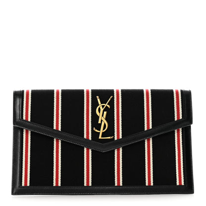 Saint Laurent Canvas Striped Uptown Pouch Beige Black Red White 1 of 8