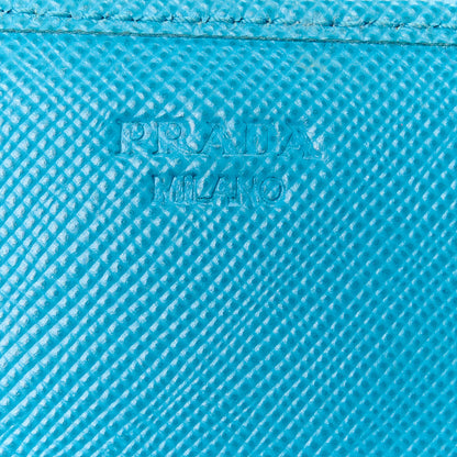 Prada Saffiano Metal Oro Chain Wallet Celeste 8 of 12
