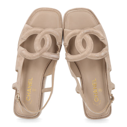 Chanel Suede Calfskin Platform CC Sandals 41 Dark Beige 2 of 11