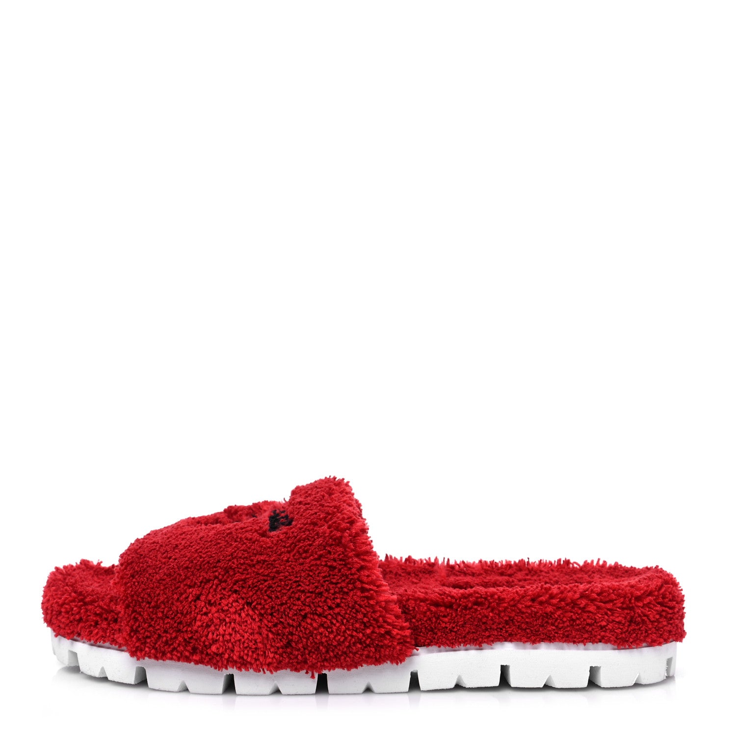 Prada Terry Cloth Logo Lug Sole 20mm Slide Sandals 41 Rosso Black 1 of 7