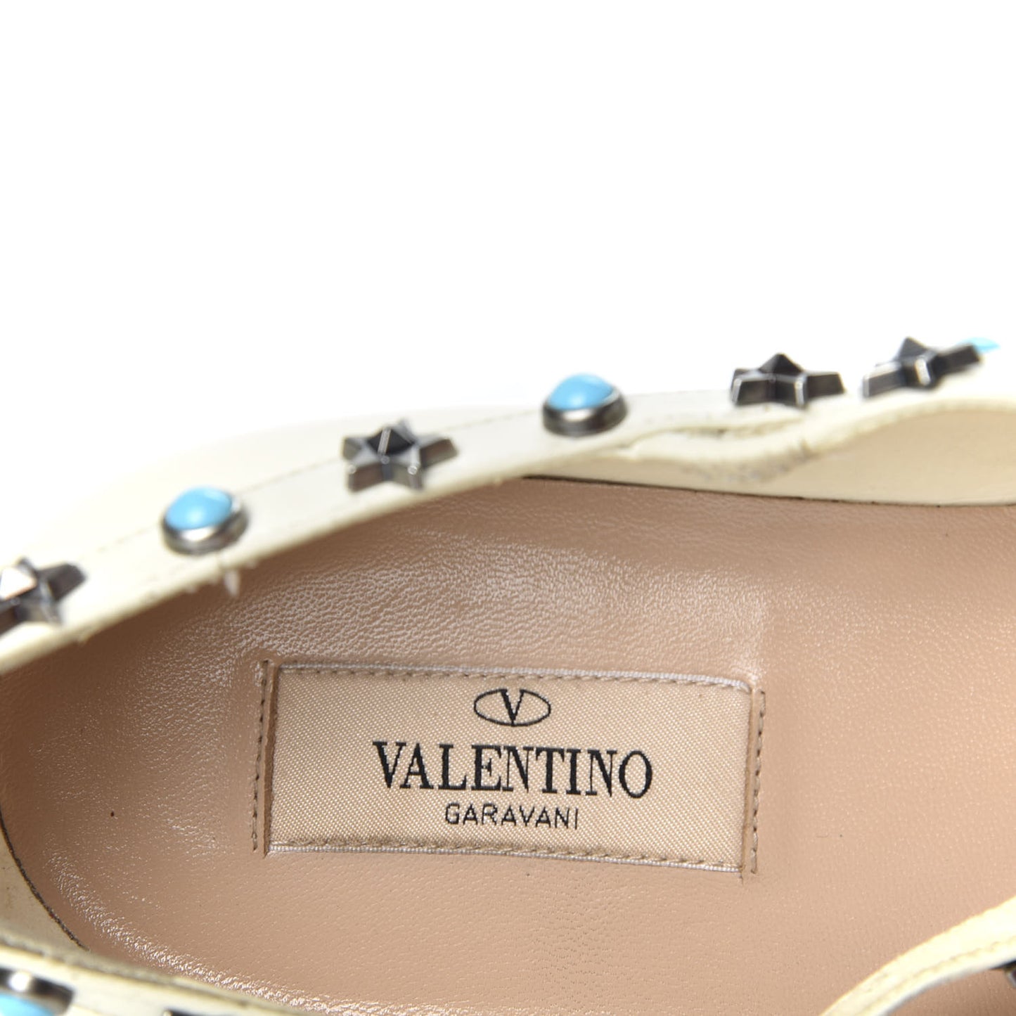 Patent Rockstud Rolling Cage Ballerina Flats 39 Ivory