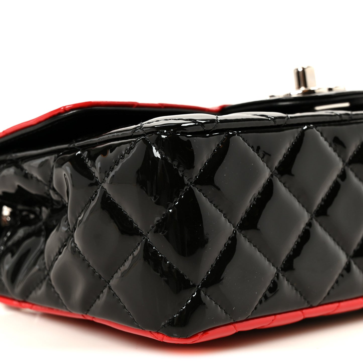 Patent Calfskin Quilted Bi-Color Mini Rectangular Flap Red Black