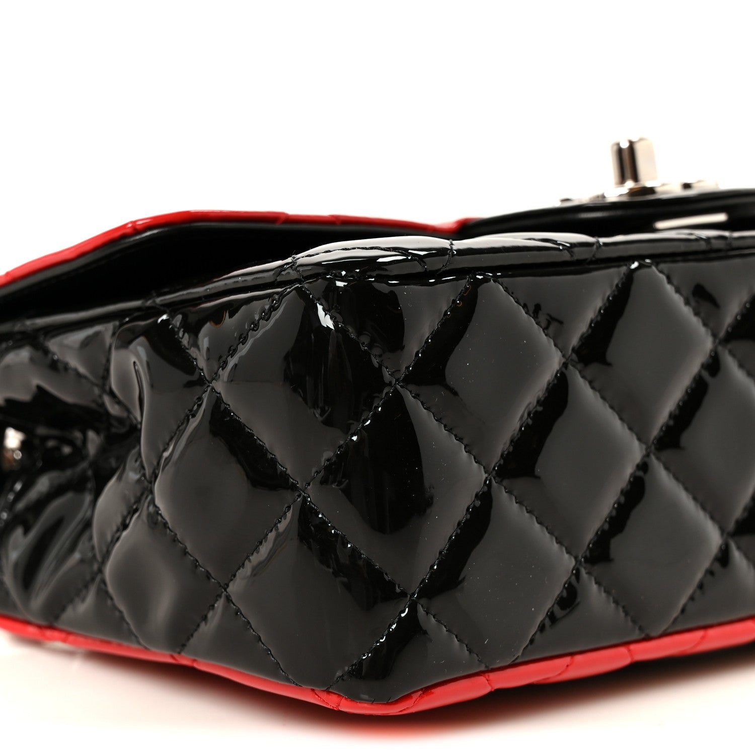 Chanel Patent Calfskin Quilted Bi-Color Mini Rectangular Flap Red Black 10 of 12