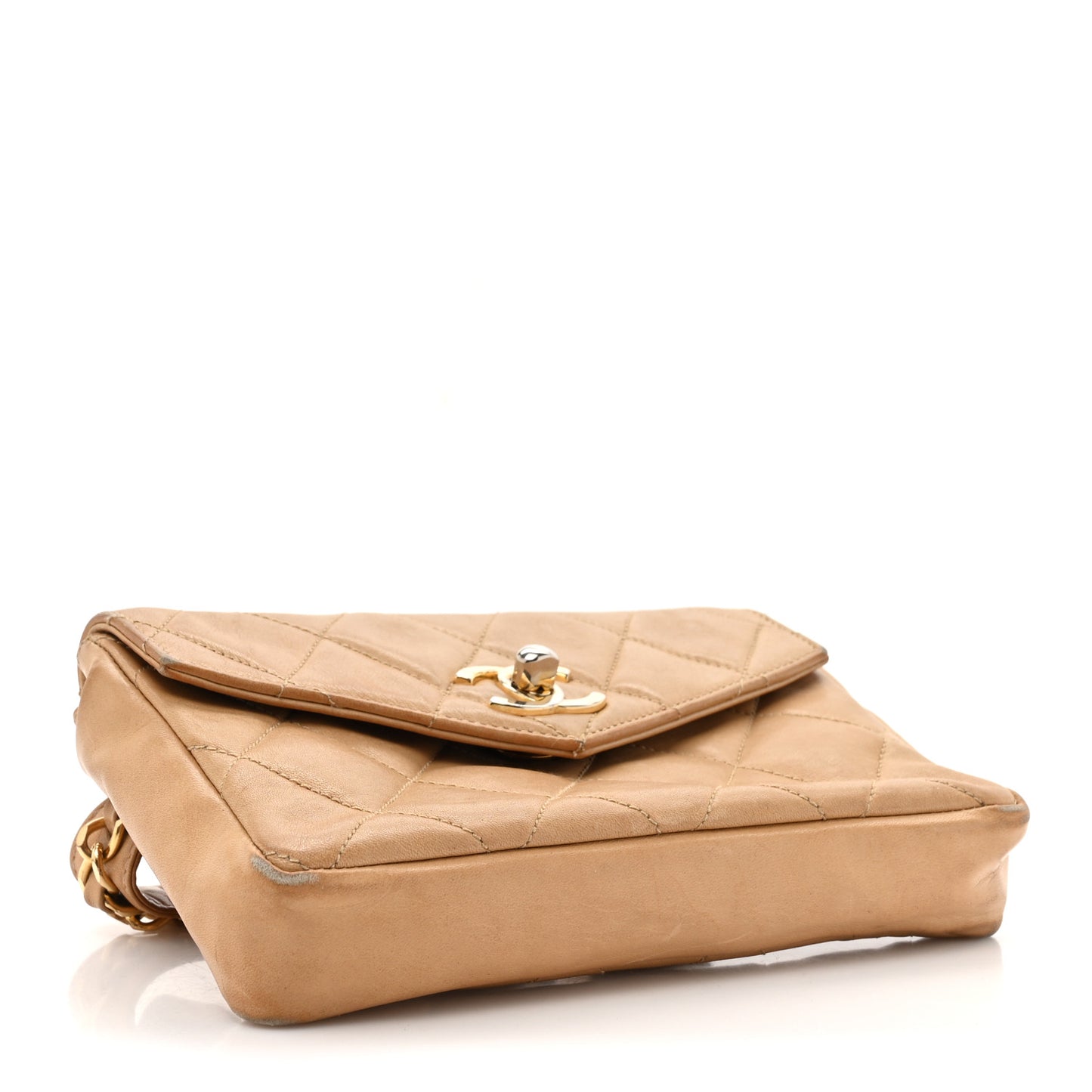 Lambskin Quilted Flap Waist Belt Bag 65 26 Beige