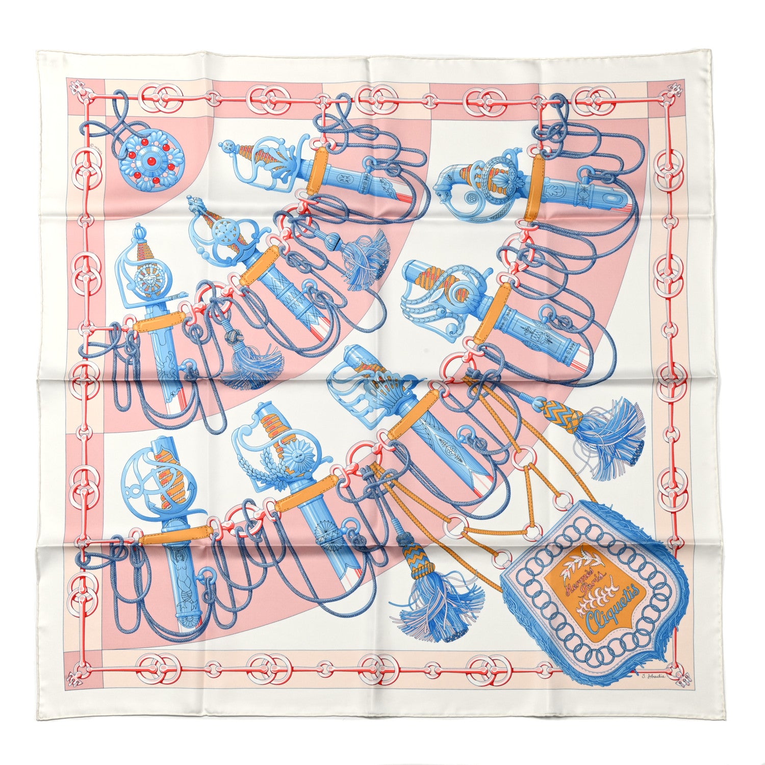 Hermes Silk Cliquetis Scarf 90 White Rose Poudre Bleu 1 of 5