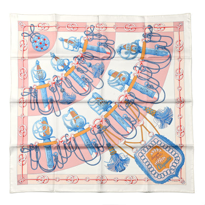 Hermes Silk Cliquetis Scarf 90 White Rose Poudre Bleu 1 of 5