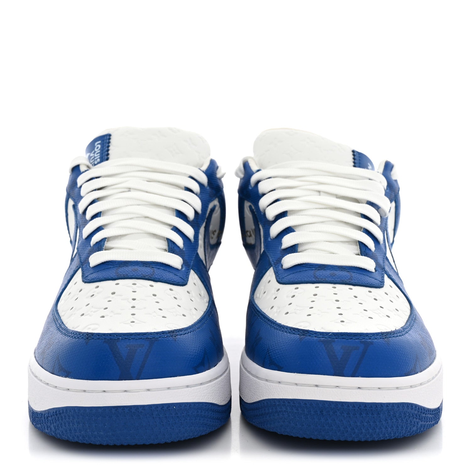 Louis Vuitton X NIKE AIR FORCE 1 Calfskin Monogram Mens Sneakers 9.5 Blue 3 of 10