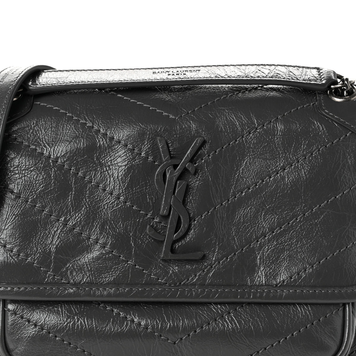 Crinkled Calfskin Matelasse Monogram Baby Niki Chain Satchel Storm