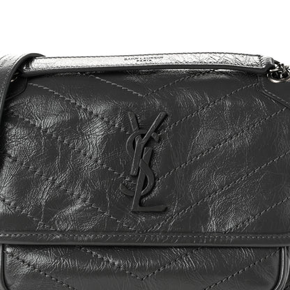 Saint Laurent Crinkled Calfskin Matelasse Monogram Baby Niki Chain Satchel Storm 8 of 10