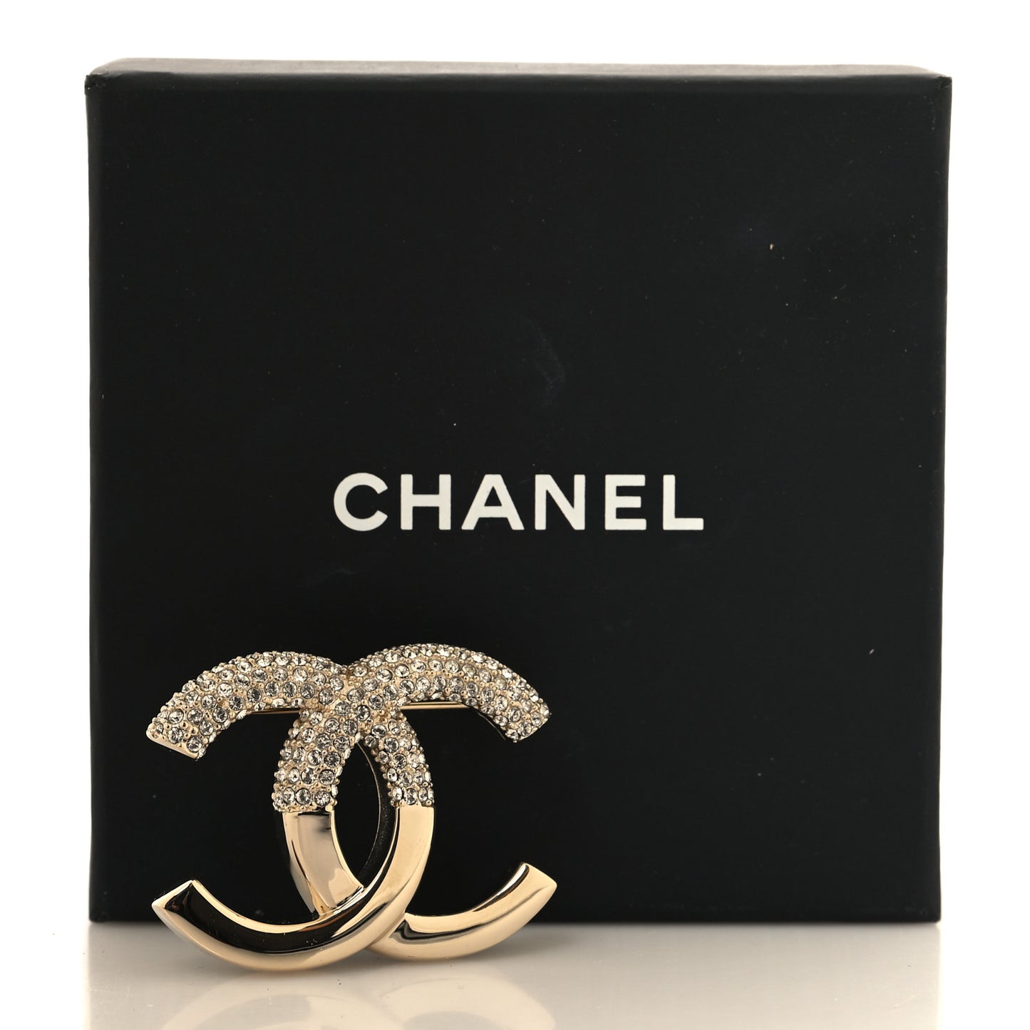 Metal Crystal CC Brooch Gold