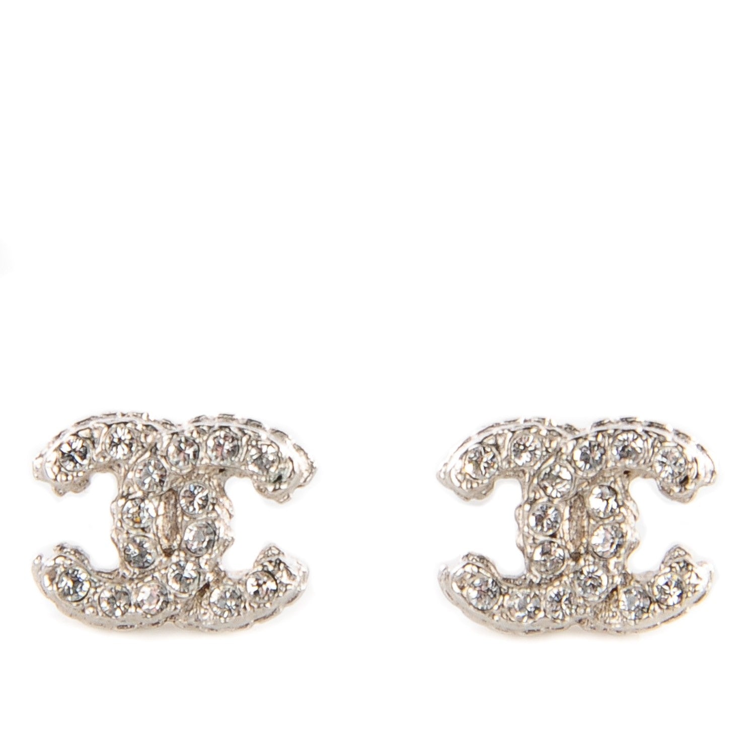 Chanel Crystal Timeless CC Earrings Silver 1 of 6