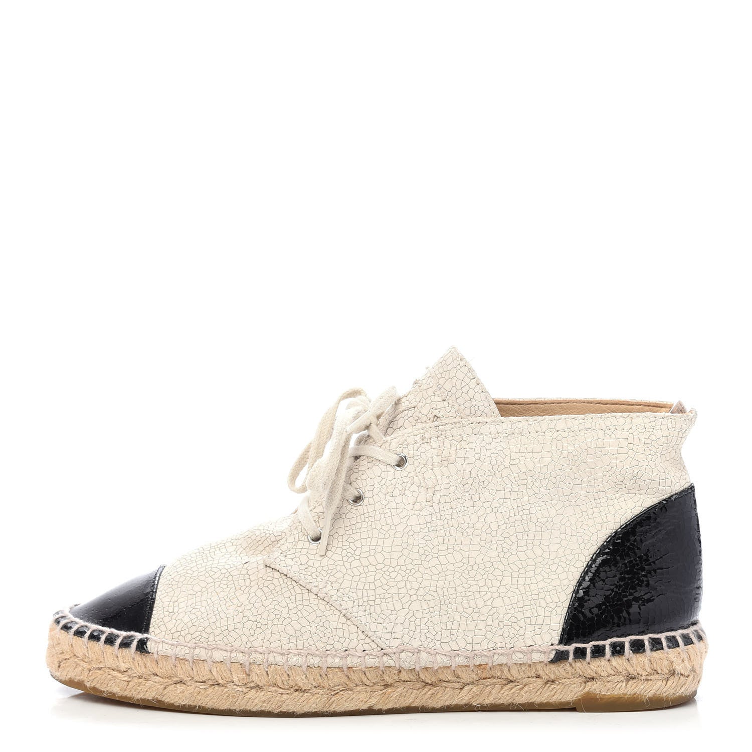 Chanel Crackled Calfskin High Top Espadrilles 39 Light Beige Black 1 of 8