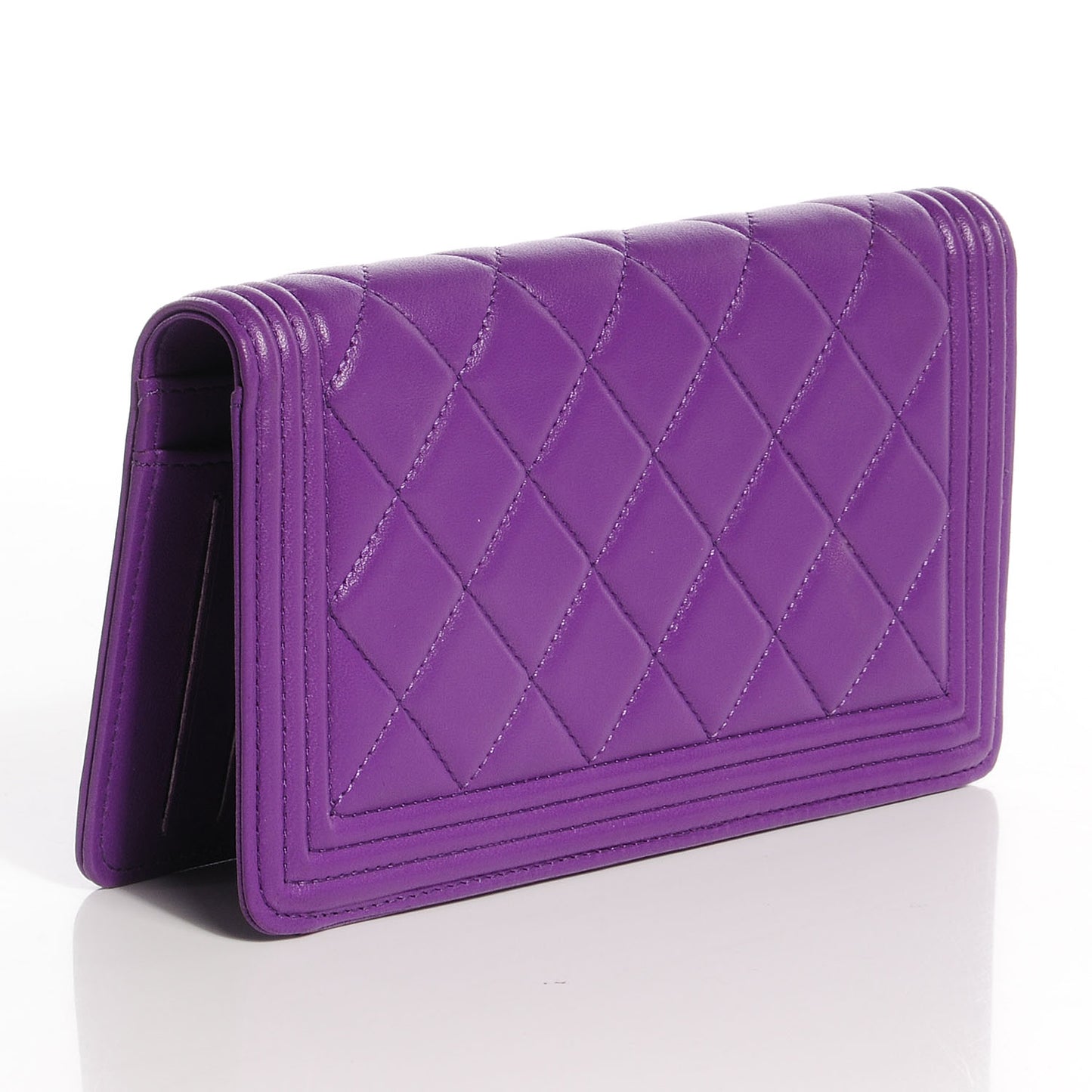 Lambskin Quilted Boy Yen Wallet Purple