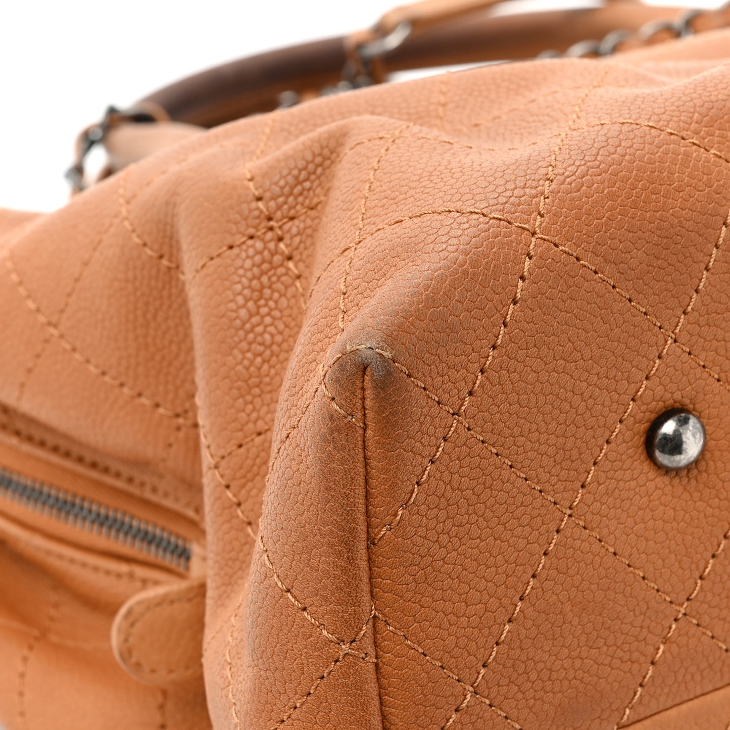 Grained Vegetal Calfskin Stitched Shopping Tote Tan
