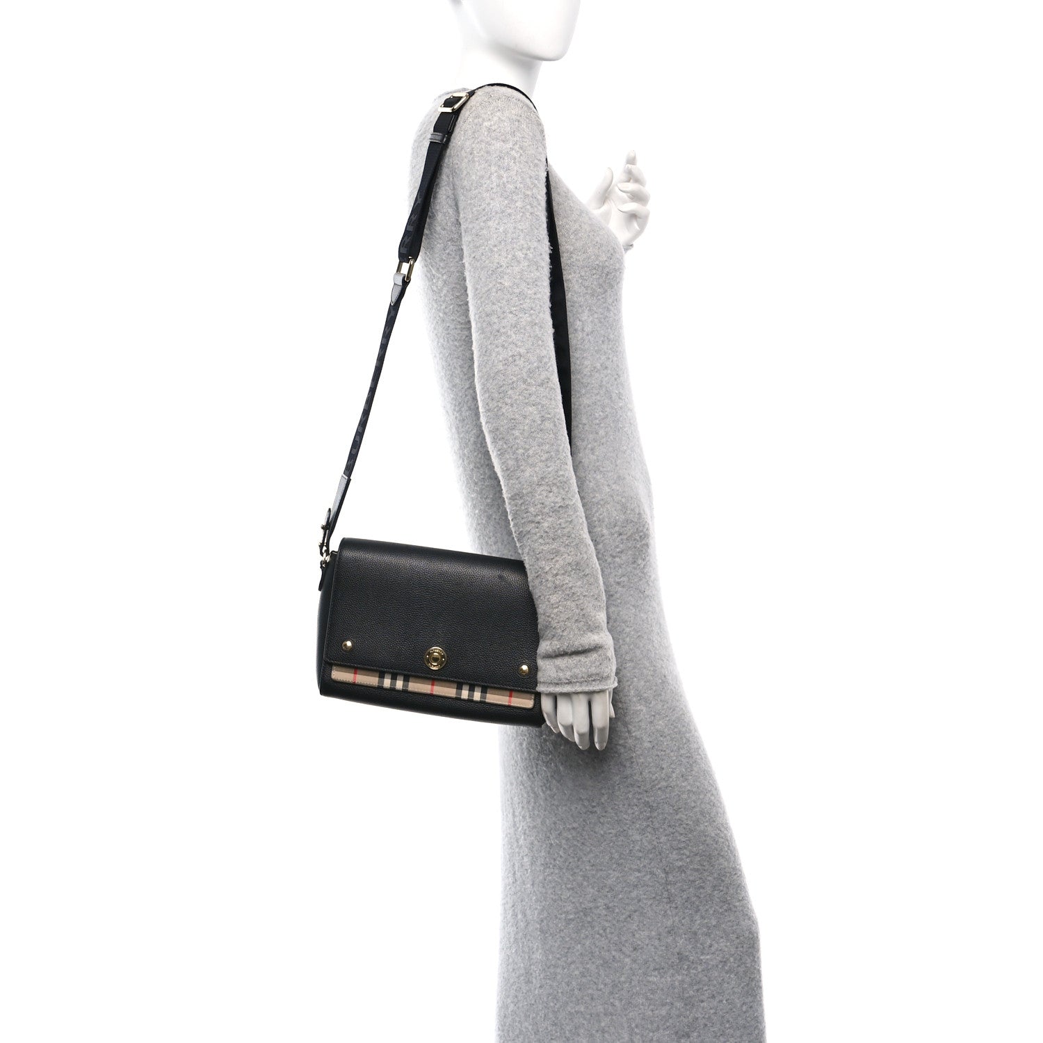 Burberry Grainy Calfskin Vintage Check Note Crossbody Bag Black 2 of 9