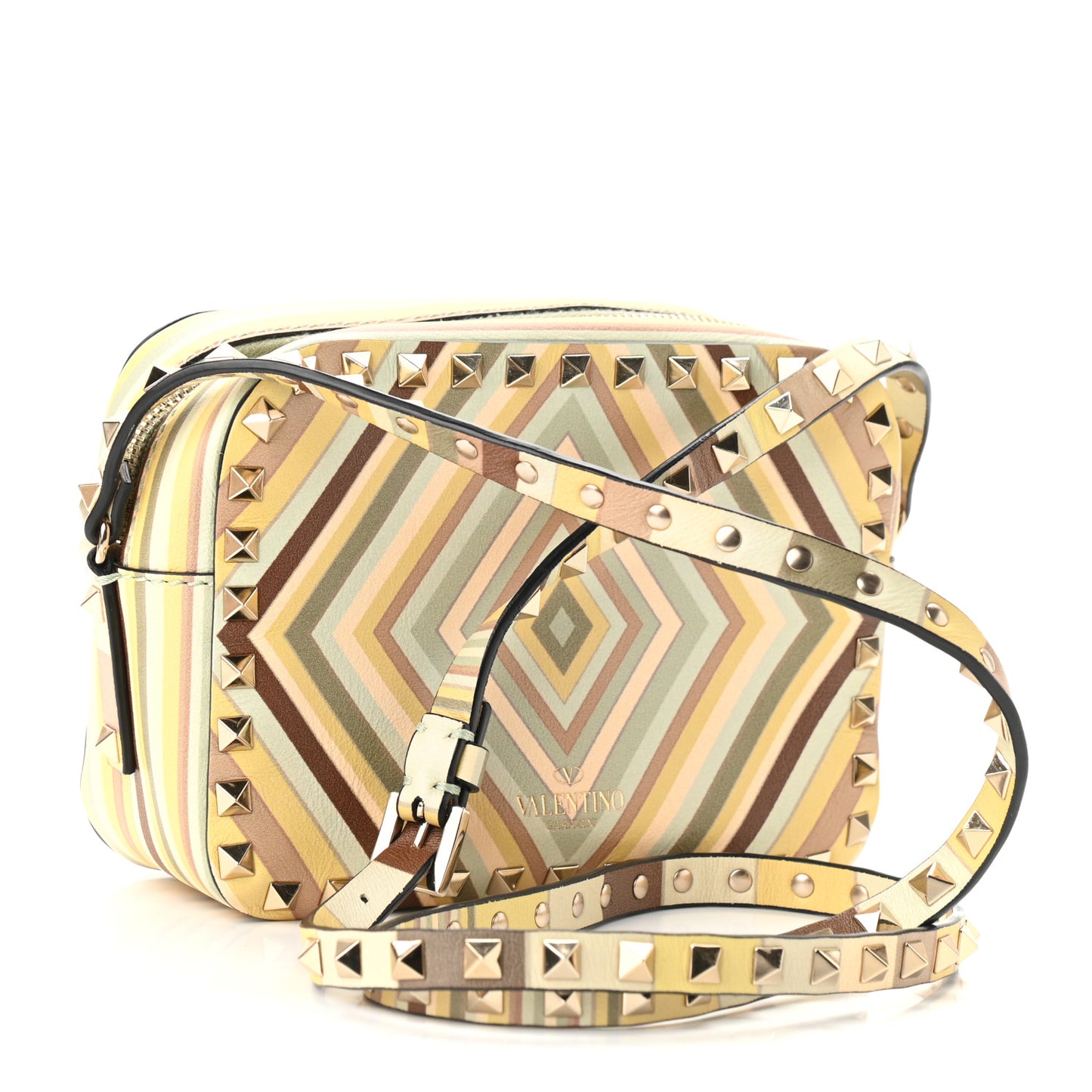 Vitello Native Couture 1975 Rockstud Camera Crossbody Bag Green Multicolor