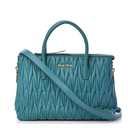 Miu Miu Nappa Matelasse Zip Tote Turchese 1 of 21