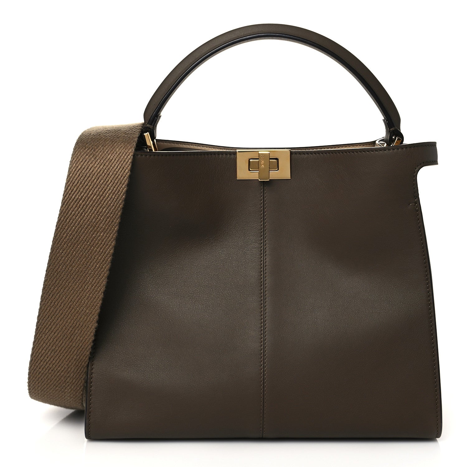 Fendi Vitello Seta Glazed Fabric FF 1974 Medium Peekaboo X-Lite Maya Mogano Panna 1 of 8