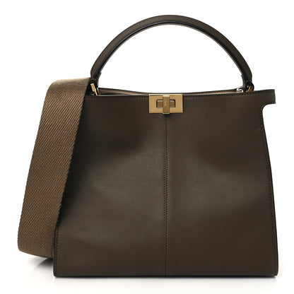 Fendi Vitello Seta Glazed Fabric FF 1974 Medium Peekaboo X-Lite Maya Mogano Panna 1 of 8