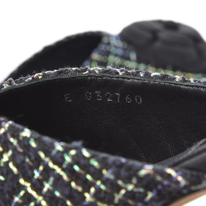 Chanel Tweed Grosgrain Camellia CC Flat Mules 40 Black Green 7 of 10