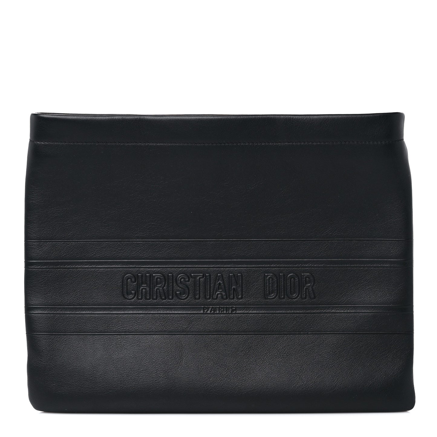 Calfskin Embossed Logo Zip Clutch Black