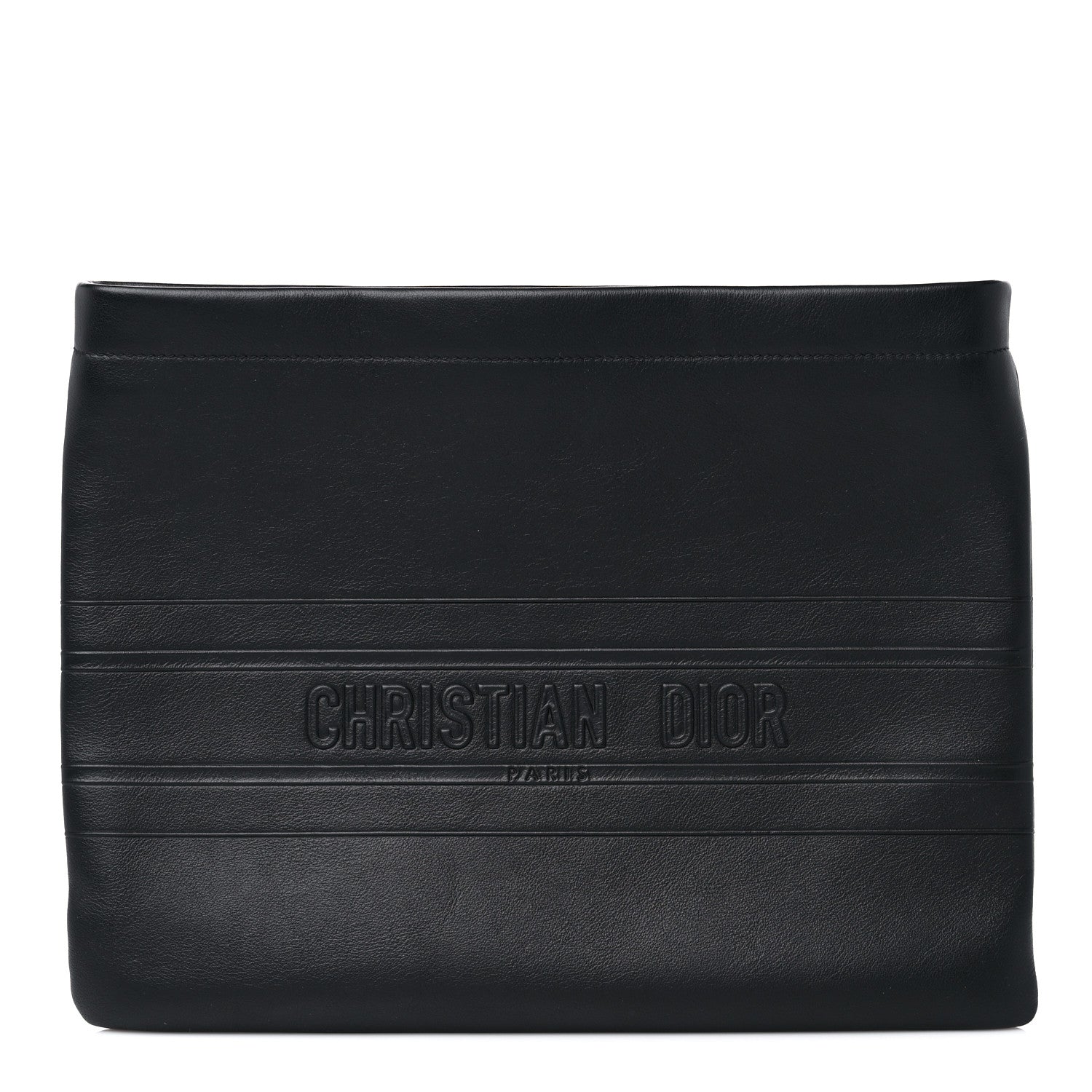 Christian Dior Calfskin Embossed Logo Zip Clutch Black 1 of 8