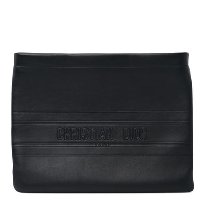 Christian Dior Calfskin Embossed Logo Zip Clutch Black 1 of 8